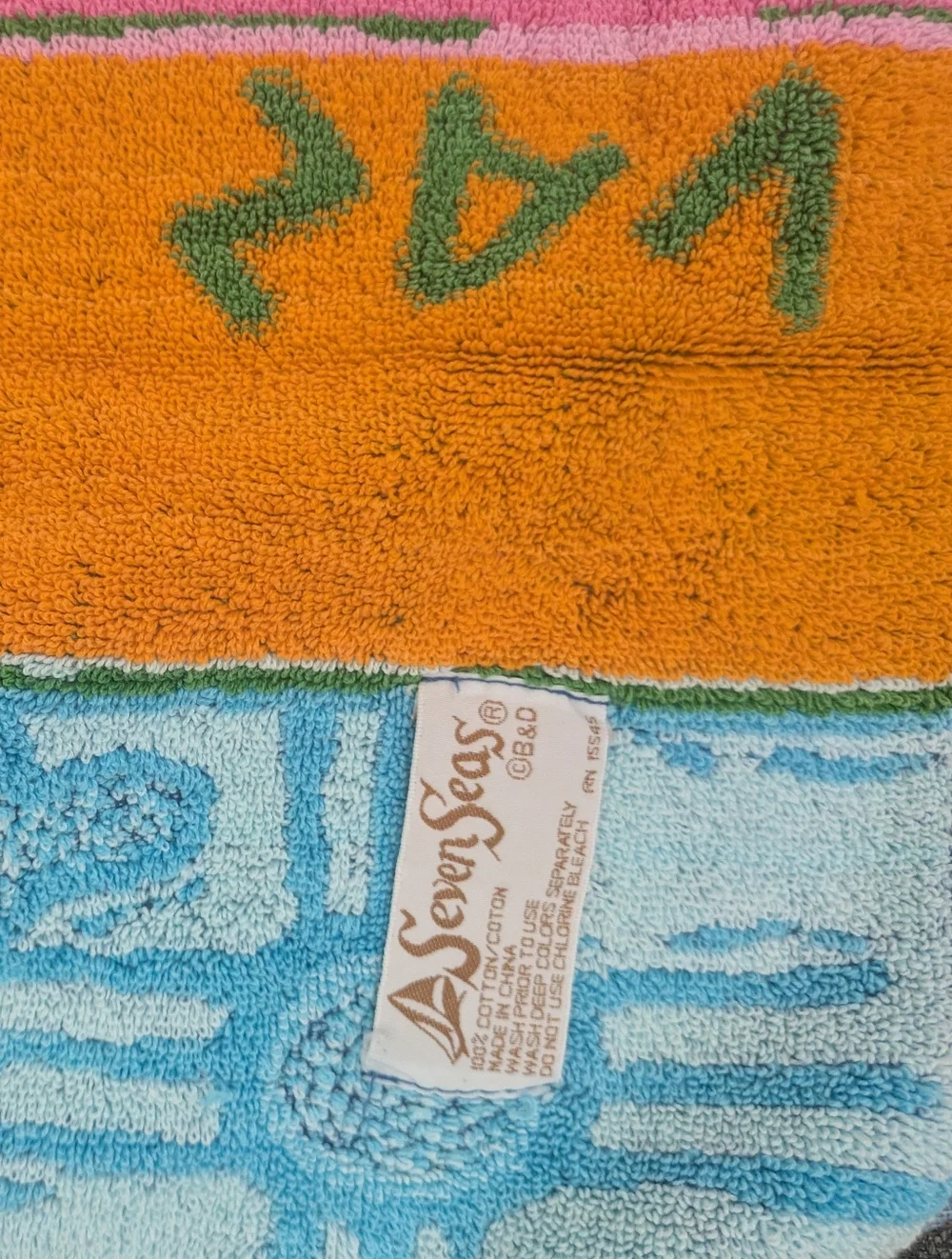 Vintage Beach Towel Save The Beach Colorful Seven Seas